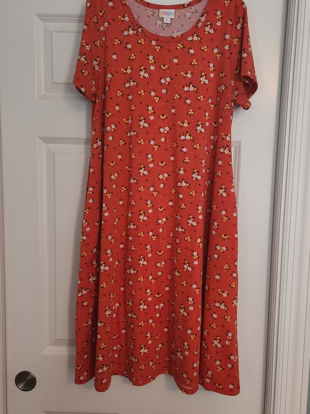 Lularoe Women's Orange Floral Swing Dress With Pockets